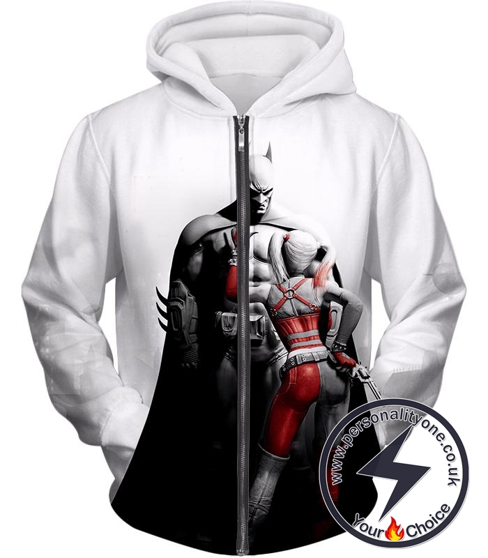 Batman x Harlequin Awesome 3D Graphic White Zip Up Hoodie